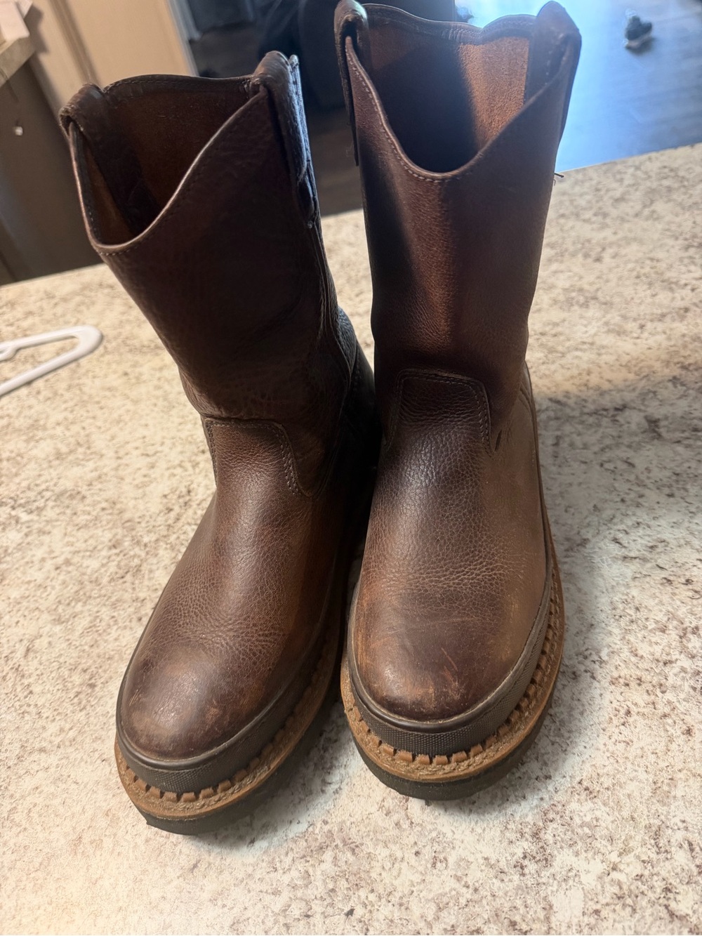 Men's Dark Brown Leather Pull-On Work Boots